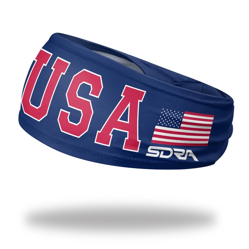 Suddora Country Flag Headbands, Wide Headbands with US Pride Blue National Flag, Tapered Style Boho Headbands for National Sports Events, Non-slip Fabric Sweatband for Soccer, Tennis, Workout, Costume - Image 1