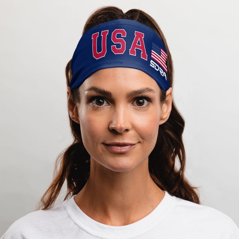 Suddora Country Flag Headbands, Wide Headbands with US Pride Blue National Flag, Tapered Style Boho Headbands for National Sports Events, Non-slip Fabric Sweatband for Soccer, Tennis, Workout, Costume - Image 3