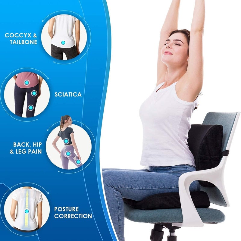 Lumbar Support Pillow for Office Desk Chair, Memory Foam Car Seat Cushion & Orthopedic Back Pillow, Ergonomic Sitting Pads (Black) - Image 4