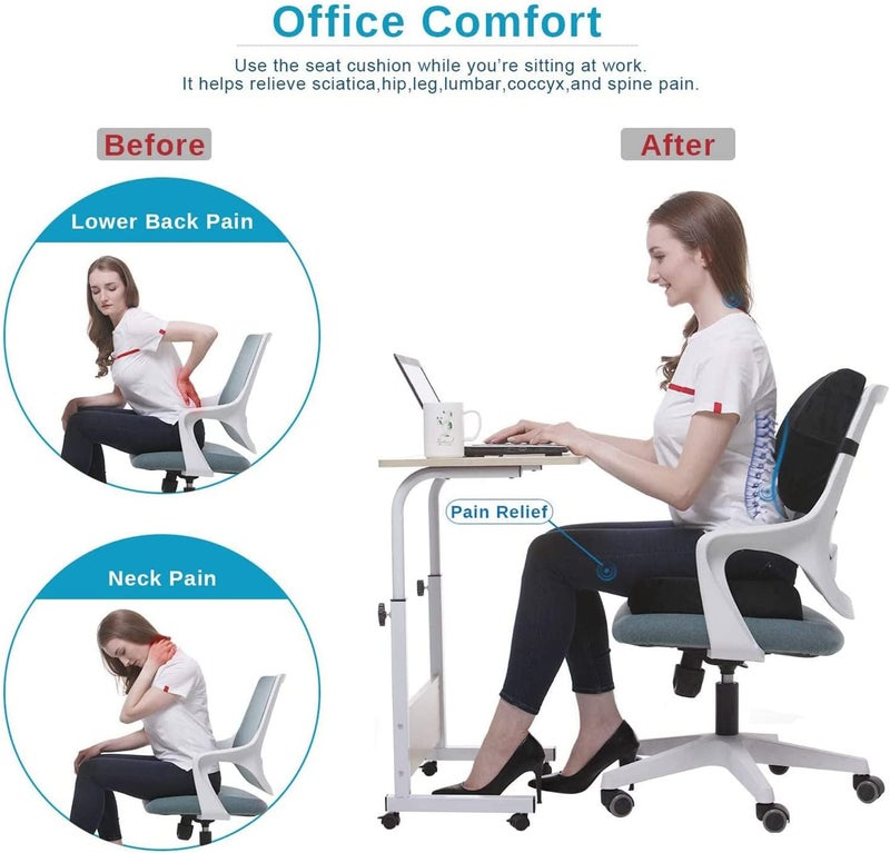 Lumbar Support Pillow for Office Desk Chair, Memory Foam Car Seat Cushion & Orthopedic Back Pillow, Ergonomic Sitting Pads (Black) - Image 5