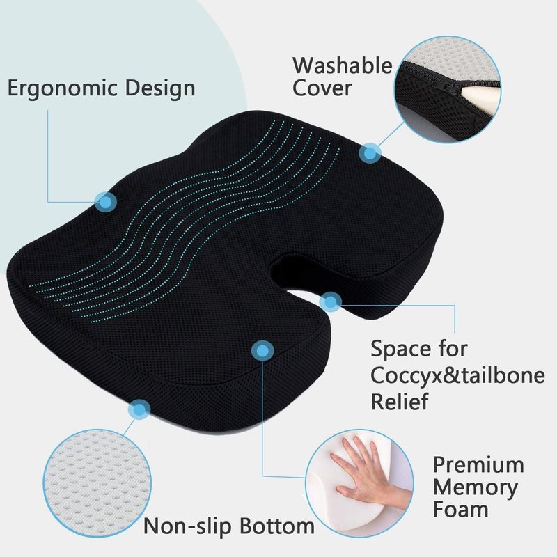 Lumbar Support Pillow for Office Desk Chair, Memory Foam Car Seat Cushion & Orthopedic Back Pillow, Ergonomic Sitting Pads (Black) - Image 3