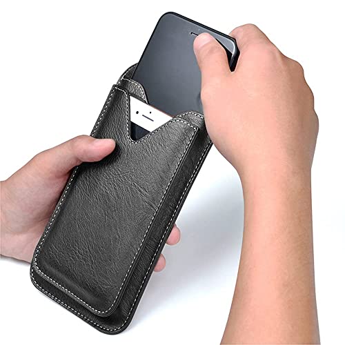 PULOKA -Multifunctional Phone Pouch - Vegan Leather - Portable Travel Holster Bag with Waist Belt - Carry Phones Upto 6", Cards, Cash - for Outdoor Sports, Hiking, Cycling, Travelling - Black - Image 2