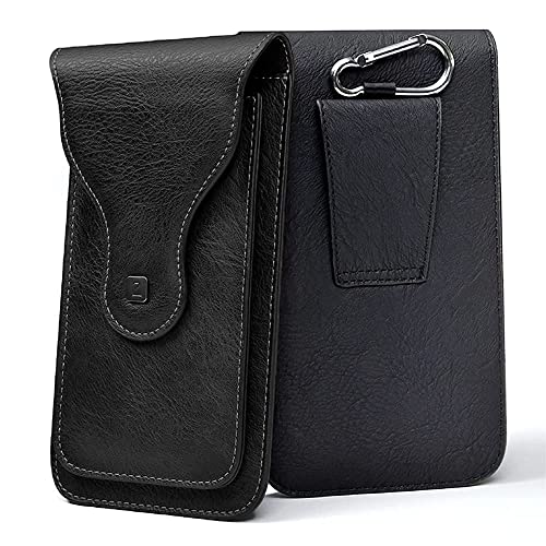 PULOKA -Multifunctional Phone Pouch - Vegan Leather - Portable Travel Holster Bag with Waist Belt - Carry Phones Upto 6", Cards, Cash - for Outdoor Sports, Hiking, Cycling, Travelling - Black - Image 1