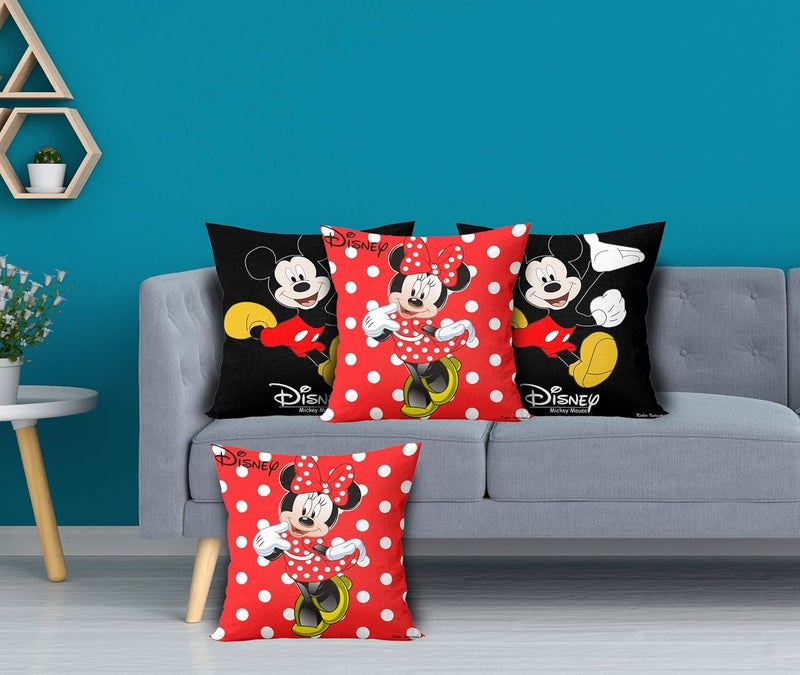 Kuber Industries Kuber Industries Disney Minnie Mickey Print Silk Special Long Crush Cushion Covers (16"x16") Set of 4, Black & Red (KUBMART0137) - Image 1