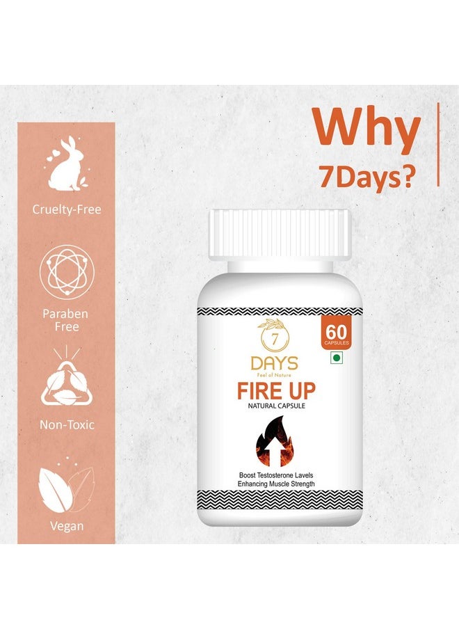 7 سفن دايز كبسولات 7Daysnatural Fire Up للرجال والنساء مكمل غذائي لتعزيز هرمون التستوستيرون مع مستخلص نبات سافيد موسلي وأشواغاندا - 60 كبسولة  - Image 4