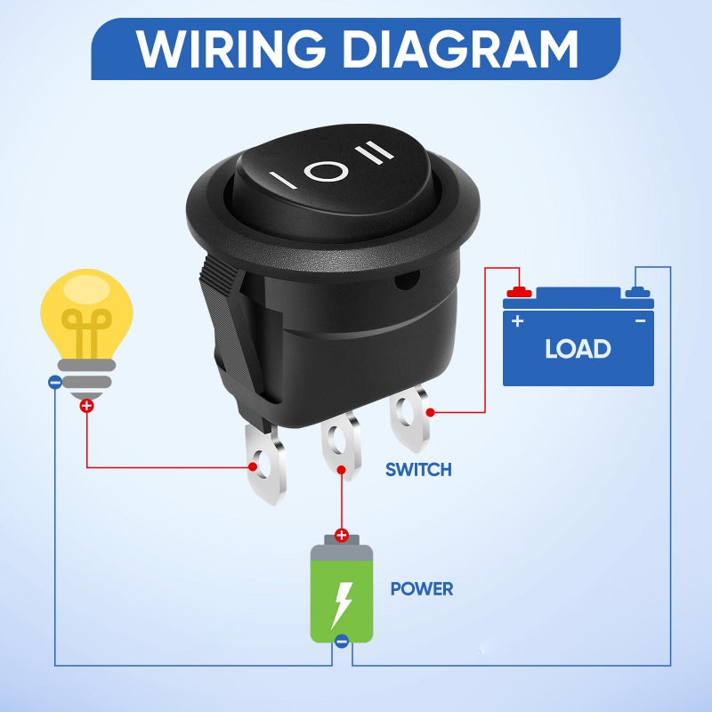XINYIELE 12 Volt 3 Way Round Rocker Switch,3 Position ON/Off/ON Rocker Switch,3 Pin 6A/250V AC 10A/125V DC SPST Circle Toggle Switch Button with Wires for Car Stereo Marine Boat(ON-Off-ON,5Pcs - Image 5