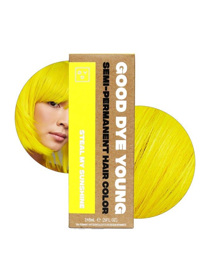 Good Dye Young صبغة شعر شبه دائمة، صبغة شعر بلون أشقر أصفر نباتية وخالية من القسوة، تدوم حتى 24 غسلة، صبغة شعر مرطبة غير ضارة (5FL OZ، سرق أشعتي الشمس) - Image 1