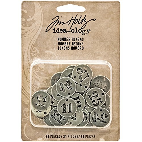 Tim Holtz رموز الأرقام المعدنية من تيم هولتز إيديا-أولجي 31/عبوة، 3/4 بوصة لكل منها، نيكل عتيق (TH93244) - Image 4