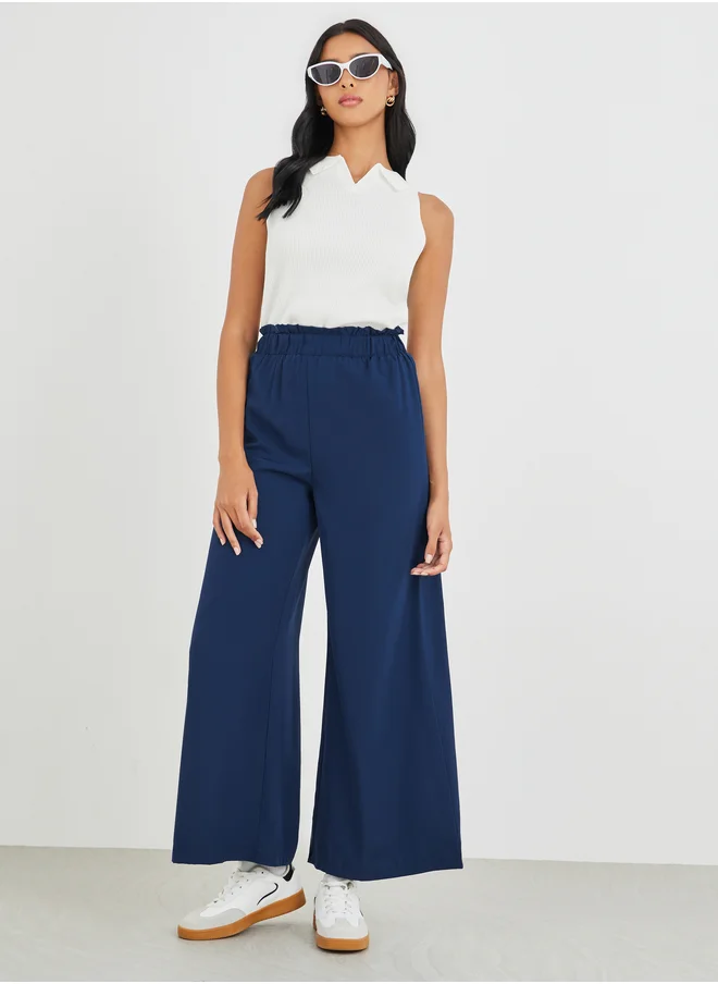 Take Two Take Two Solid Elastic Waist Wide Leg Pants