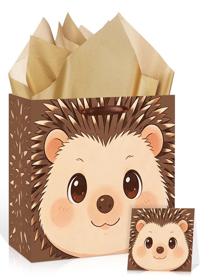 Woosytoo Cute Hedgehog Gift Bag for Baby Shower Boys Girls Woodland Animals Hedgehog Gift Bags with Wrapping Paper and Card Forest Animal Hedgehog Theme Birthday Party Favors Bag Decor Supplies for Newborn Baby Hedgehog Lover - Image 1