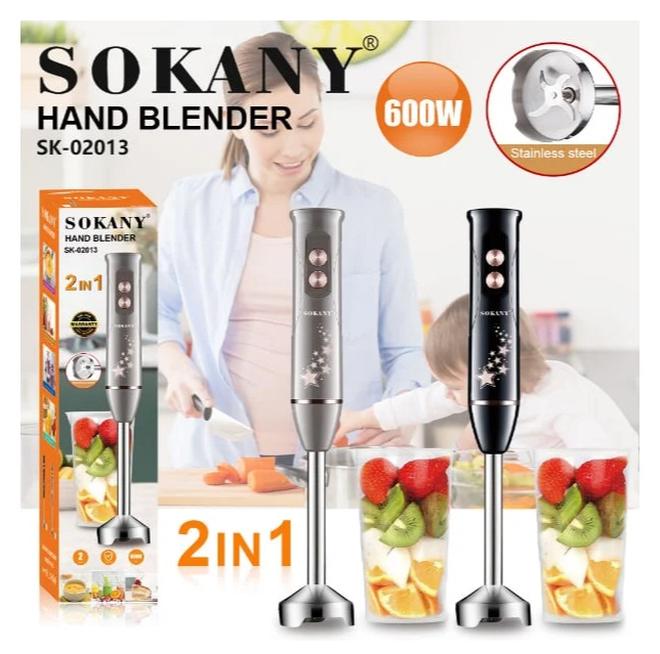 سوكاني هاند بلندر +كوب 2*1 600 وات مصنوع من الستانلس ستيل شفرات من الاستنالس المقاومة للصدا_ اسود وفضي - Image 1