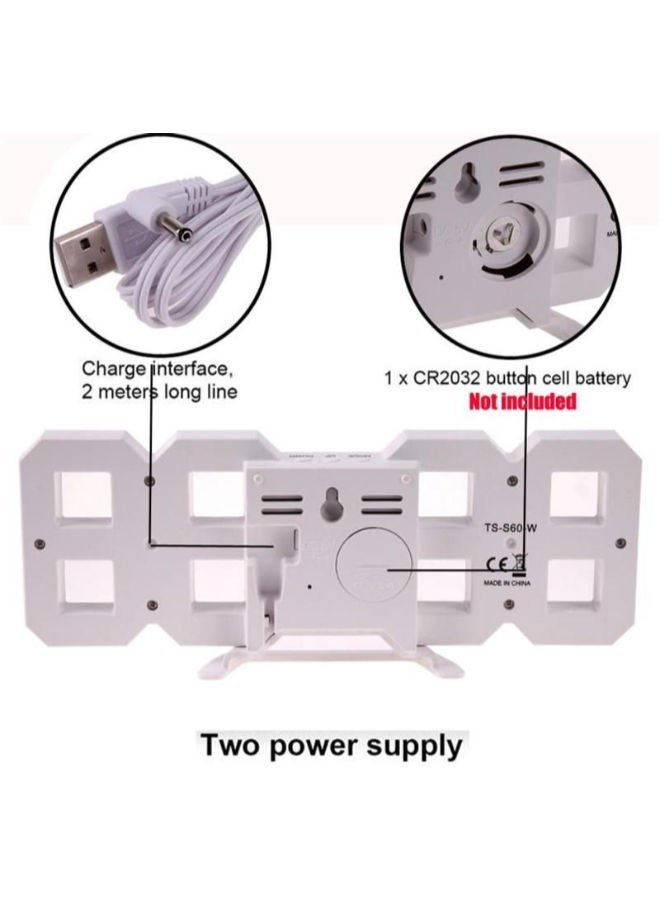 NIBEMINENT 3D LED Digital Alarm Desk Clock White 21.2 x 8.3 3.5centimeter - Image 2