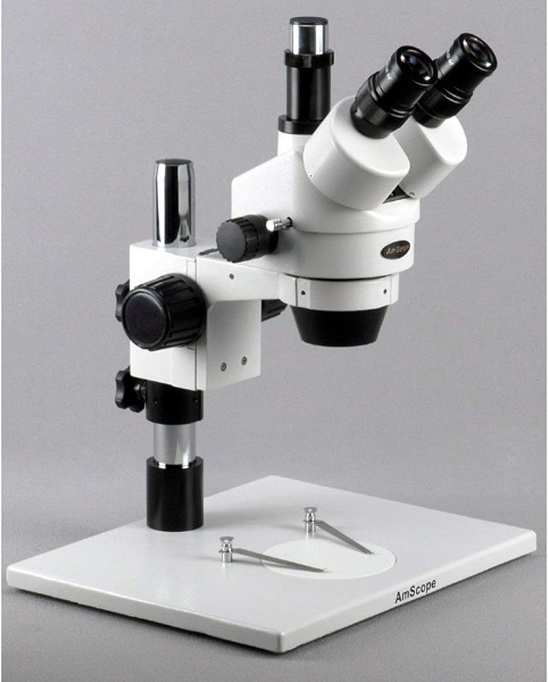 AmScope AmScope SM1TZFRLM Digital Professional Trinocular Stereo Zoom Microscope WH10x Eyepieces 35X90X Magnification 07X45X Zoom Objective 8W Fluorescent Ring Light Large PillarStyle Table Stand 110V120V Includes 05X and 20X Barlow Lenses and 13MP Camera with Reduction Lens and Software  - Image 3