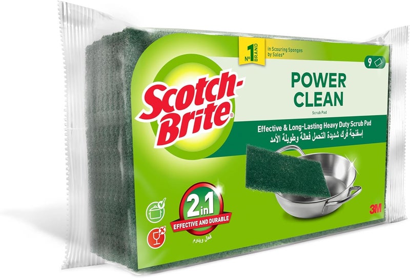 Scotch Brite وسادة تنظيف كلاسيكية ثقيلة، 9 وحدات/عبوة | إسفنجة مطبخ | إسفنجة أطباق | فرشاة | تنظيف متعدد الأغراض | آمنة للطعام | غير صدئة | مطبخ، جراج، خارجي - Image 2
