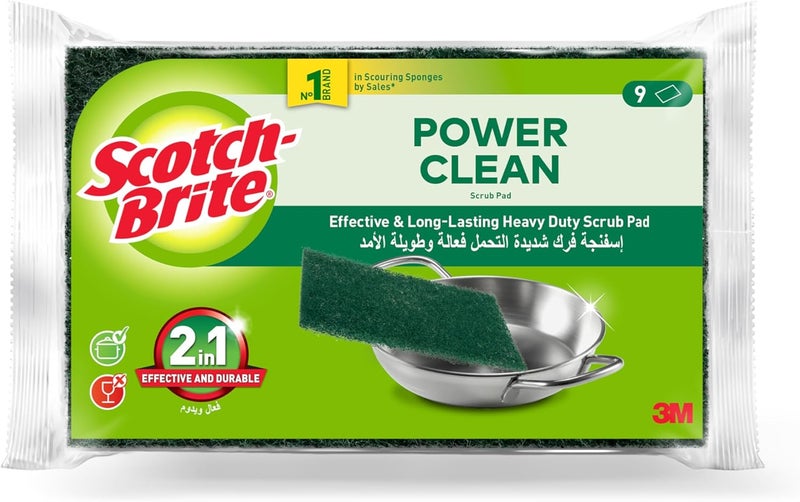 Scotch Brite وسادة تنظيف كلاسيكية ثقيلة، 9 وحدات/عبوة | إسفنجة مطبخ | إسفنجة أطباق | فرشاة | تنظيف متعدد الأغراض | آمنة للطعام | غير صدئة | مطبخ، جراج، خارجي - Image 1