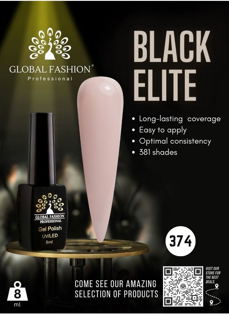 GLOBAL FASHION Global Fashion Black Elite Gel Polish | 132 Colors of Long-Lasting Elegance - 8ml | 374  - Image 2