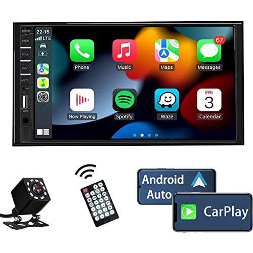 Naifay Double Din Car Stereo Compatible with Apple Carplay and Android Auto, 7 inch HD Touchscreen Car Radio Car Audio Receivers, Bluetooth, Backup Camera, Mirror Link, USB/AUX/TF/Subwoofer, FM Radio - Image 1