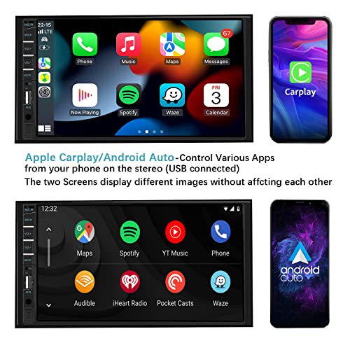 Naifay Double Din Car Stereo Compatible with Apple Carplay and Android Auto, 7 inch HD Touchscreen Car Radio Car Audio Receivers, Bluetooth, Backup Camera, Mirror Link, USB/AUX/TF/Subwoofer, FM Radio - Image 2