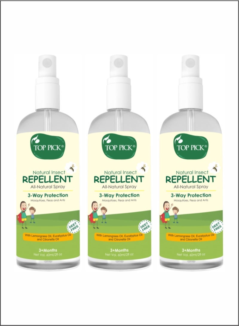 Top Pick Triple Protection Insect Repellent - Lemongrass, Eucalyptus - Citronella For 3+ months Pack of 3
