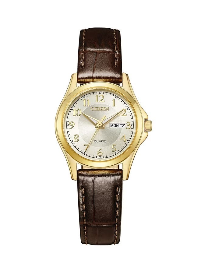 Citizen EQ0612-07A Analog Quartz Gold Dial Brown Leather Ladies Watch - Image 1