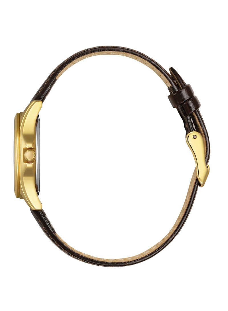 Citizen EQ0612-07A Analog Quartz Gold Dial Brown Leather Ladies Watch - Image 2