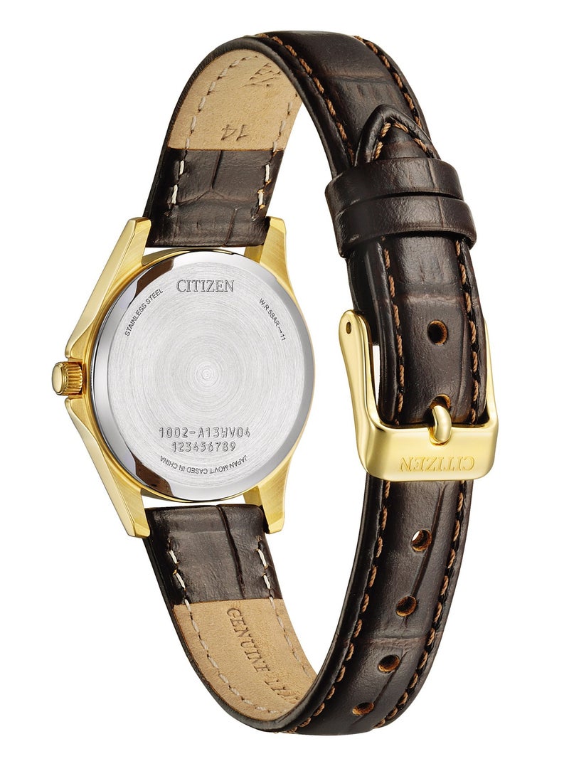 Citizen EQ0612-07A Analog Quartz Gold Dial Brown Leather Ladies Watch - Image 3