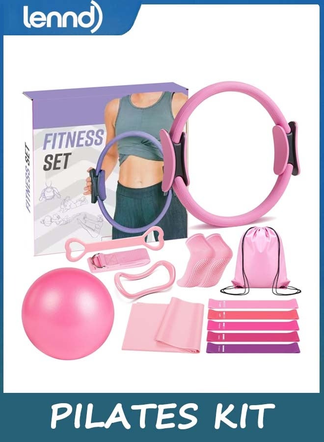 LENND Home Pilates Kit for Women Pilates Equipment Ring and Ball Set Magic Circle Hoop with 5 Resistance Bands Compact Toning Fitness Essentials Starter Set Accessories - Image 1
