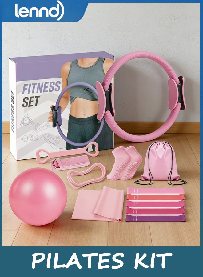 Home Pilates Kit for Women Pilates Equipment Ring and Ball Set Magic Circle Hoop with 5 Resistance Bands Compact Toning Fitness Essentials Starter Set Accessories