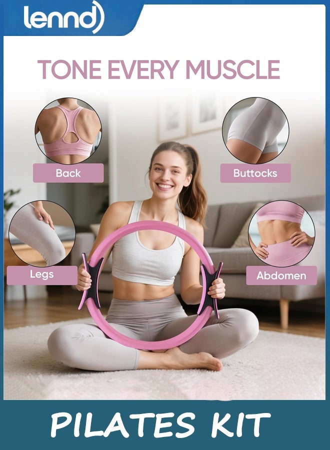 LENND Home Pilates Kit for Women Pilates Equipment Ring and Ball Set Magic Circle Hoop with 5 Resistance Bands Compact Toning Fitness Essentials Starter Set Accessories - Image 4