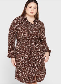Printed Polo Neck Ruffle Dress