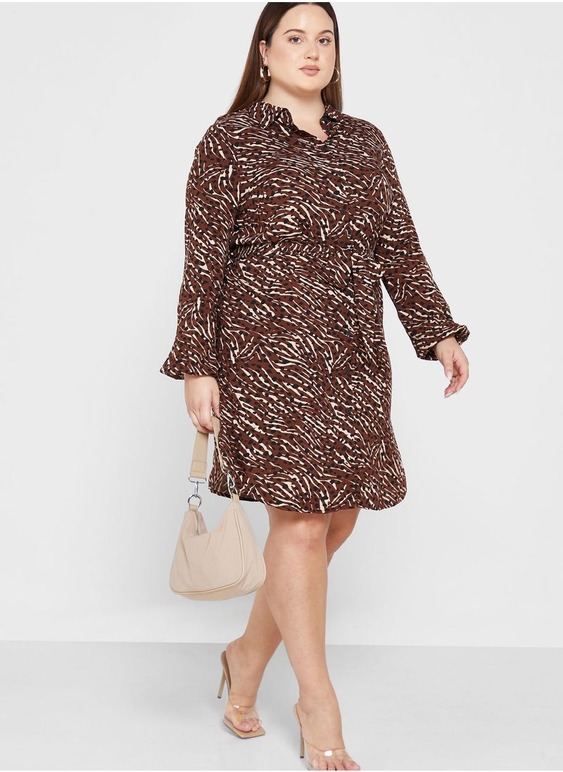 Only Carmakoma - Printed Polo Neck Ruffle Dress - Image 1