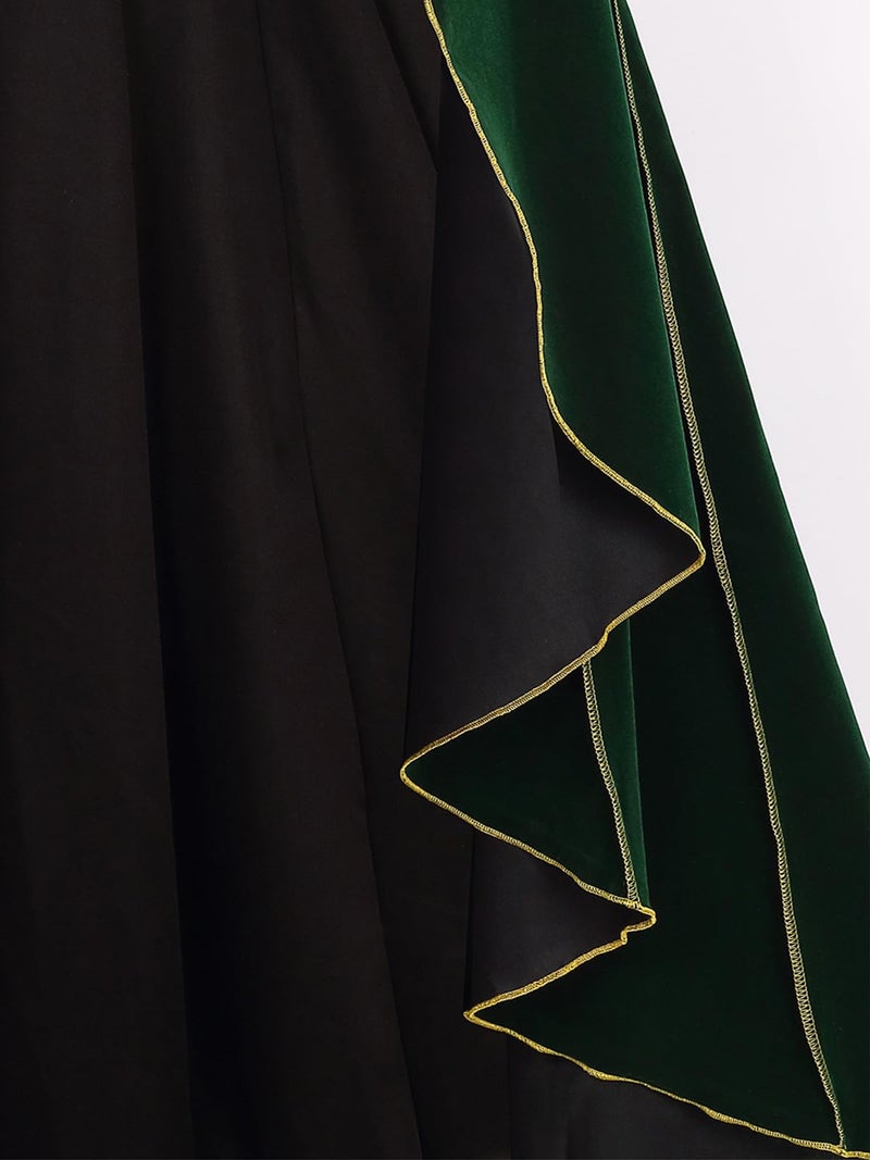 GRAJTCIN Women's Medieval Cloak Renaissance Thic Velvet Gold Trim Cape Halloween Costume for Adult (43.3", Green) - Image 4