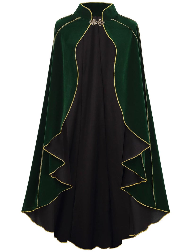 GRAJTCIN Women's Medieval Cloak Renaissance Thic Velvet Gold Trim Cape Halloween Costume for Adult (43.3", Green) - Image 1