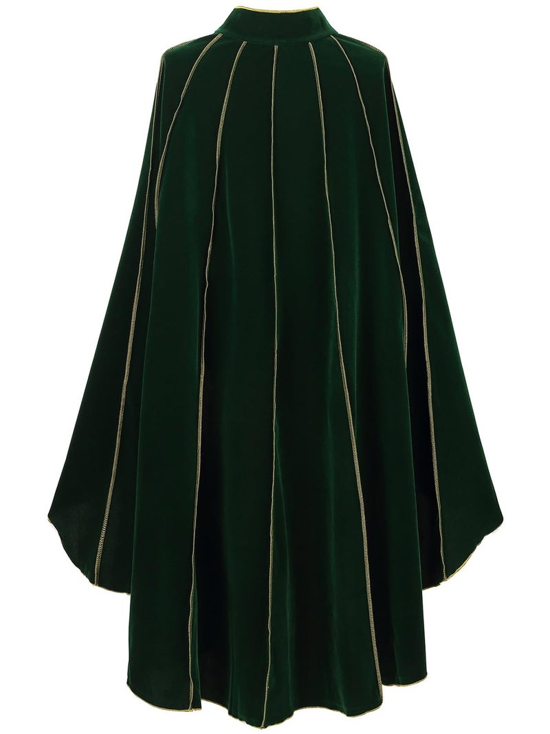 GRAJTCIN Women's Medieval Cloak Renaissance Thic Velvet Gold Trim Cape Halloween Costume for Adult (43.3", Green) - Image 2