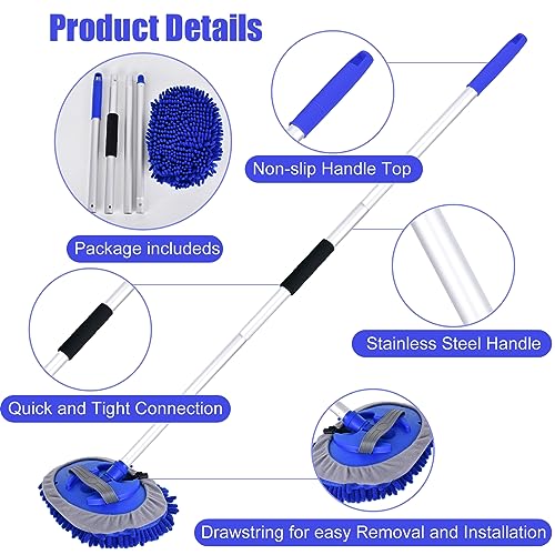 LUKCOZMO 62" Car Wash Brush with Long Handle and Car Wash Brush Microfiber Car Cleaning Brush Kit for Car RV Truck Cleaning 1 Chenille Scratch-Free Replacement Head with Aluminum Alloy Pole (Blue) - Image 4