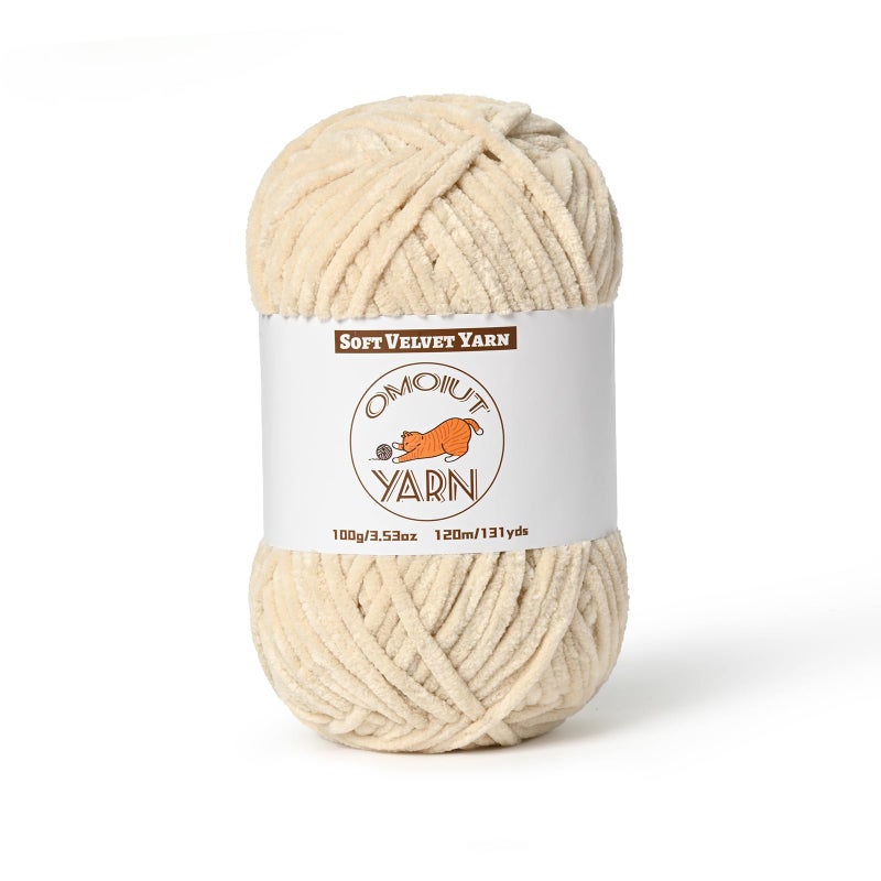 OMoiut Chenille Yarn for Crocheting, Chunky Velvet Baby Blanket Yarn, Soft Fuzzy Puzzle Yarn for Knitting, 100g/3.53oz Bulky Thick Amigurumi Yarn (Beige) - Image 1