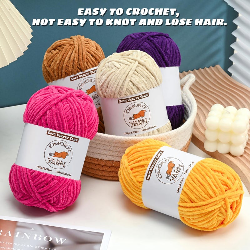 OMoiut Chenille Yarn for Crocheting, Chunky Velvet Baby Blanket Yarn, Soft Fuzzy Puzzle Yarn for Knitting, 100g/3.53oz Bulky Thick Amigurumi Yarn (Beige) - Image 3