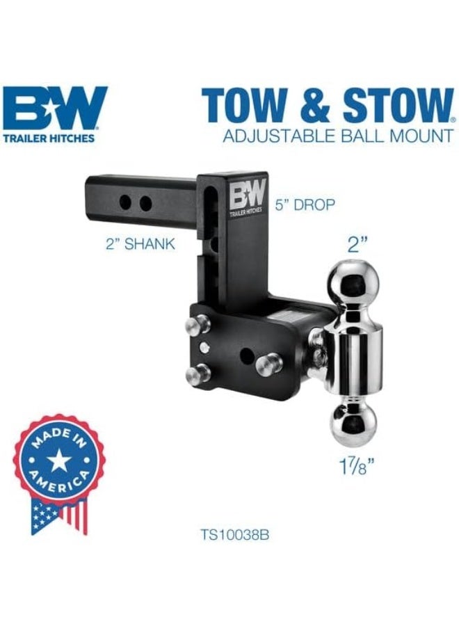 B&W Trailer Hitches B&W Trailer Hitches Tow & Stow - Fits 2" Receiver, Dual Ball (1-7/8" x 2"), 5" Drop, 10,000 GTW - TS10038B - Image 2