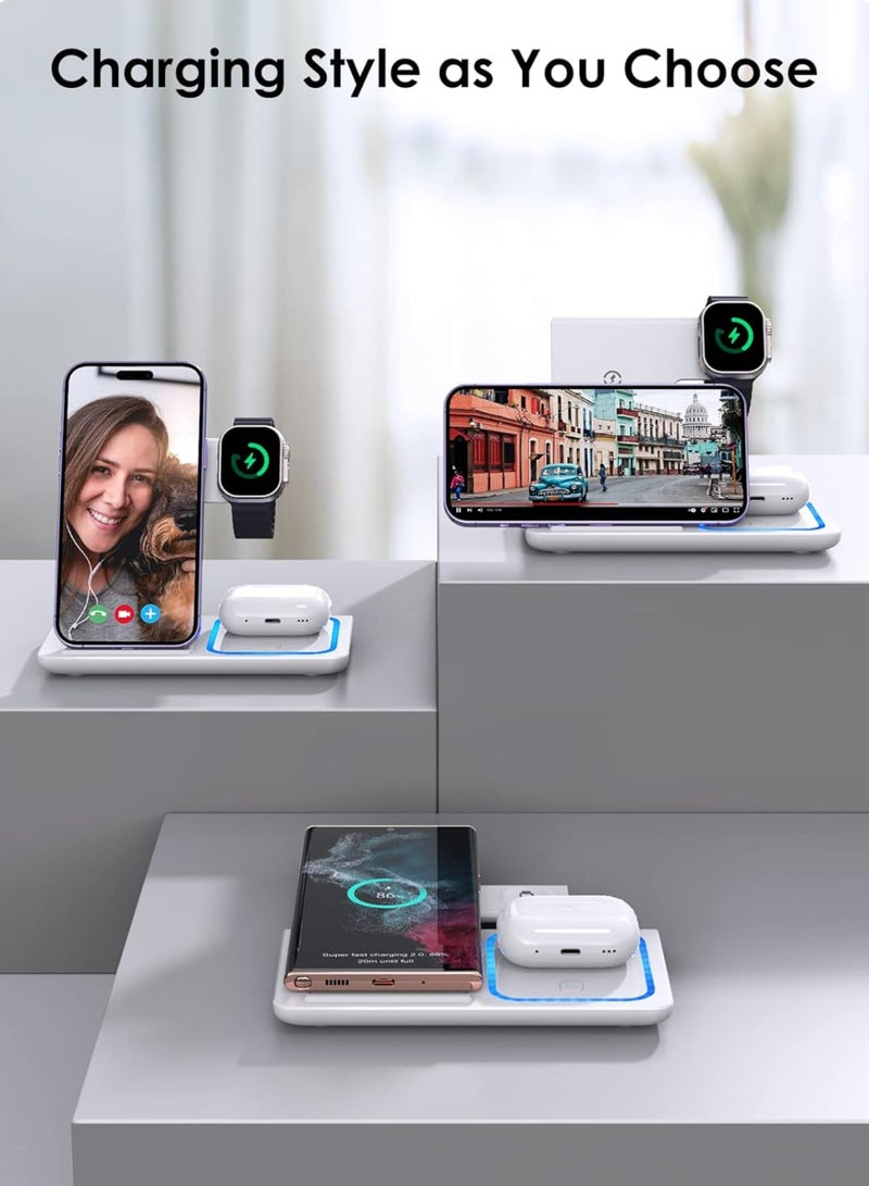 onikuma 3-in-1 Wireless Charging Station for Apple & Samsung | Fast Charger Stand for iPhone 14 13 12 11 Pro Max XS 8, AirPods 3/2/Pro, iWatch 8-2 | Foldable Dock | Portable & Compact – White  - Image 3