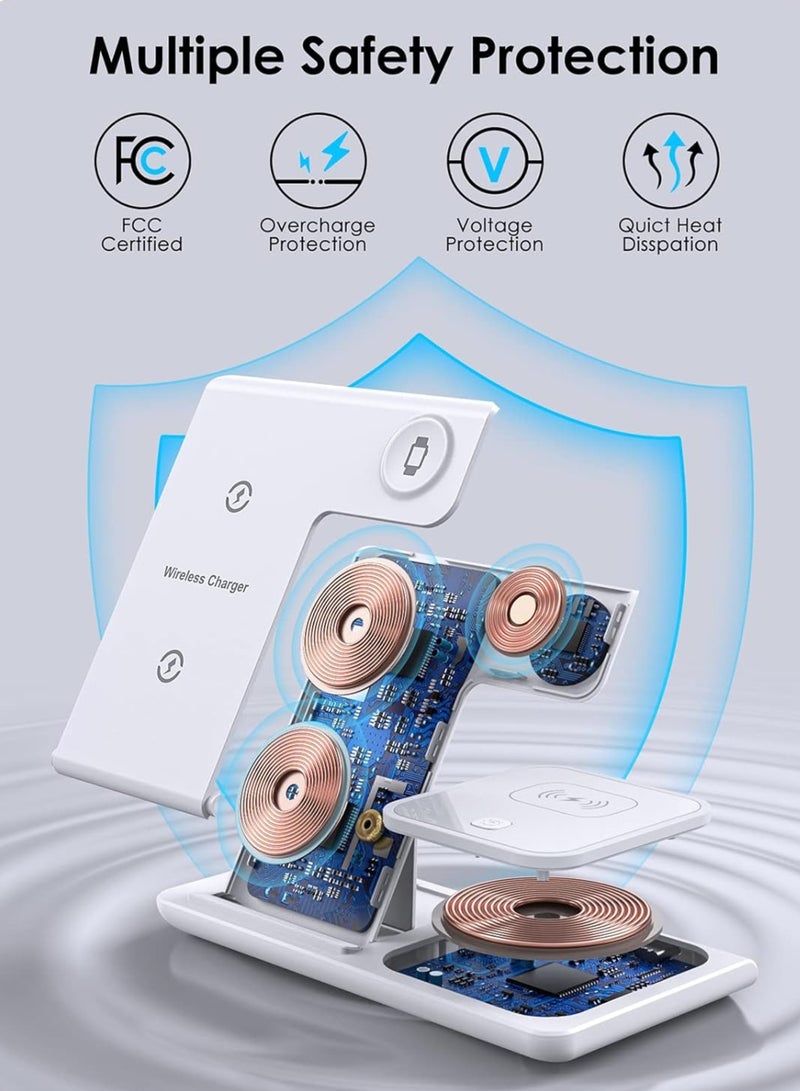 onikuma 3-in-1 Wireless Charging Station for Apple & Samsung | Fast Charger Stand for iPhone 14 13 12 11 Pro Max XS 8, AirPods 3/2/Pro, iWatch 8-2 | Foldable Dock | Portable & Compact – White  - Image 4