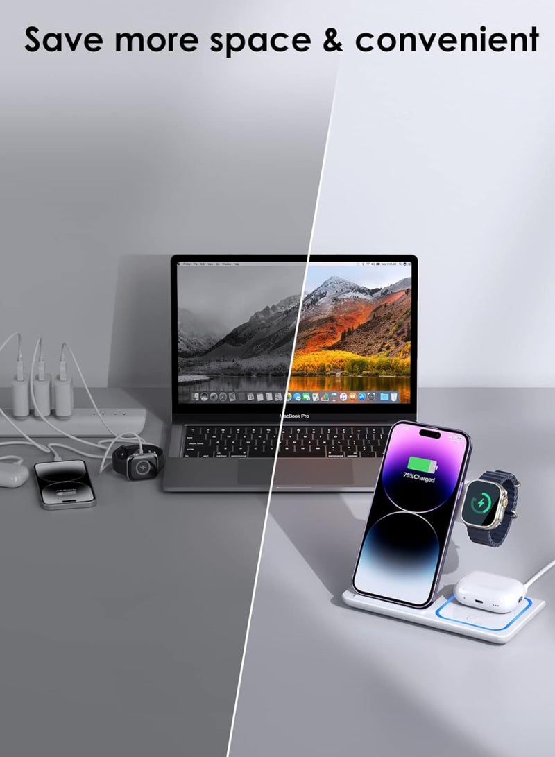 onikuma 3-in-1 Wireless Charging Station for Apple & Samsung | Fast Charger Stand for iPhone 14 13 12 11 Pro Max XS 8, AirPods 3/2/Pro, iWatch 8-2 | Foldable Dock | Portable & Compact – White  - Image 5