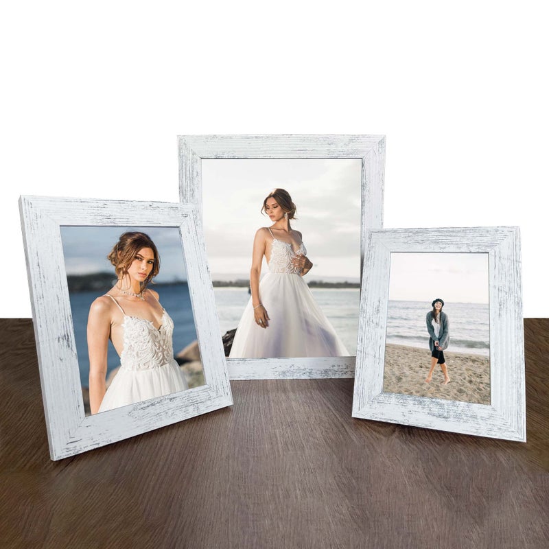 Irahmen 4 Pack 5X7 Picture Frame Distressed White Set With High Definition Glass 5 X 7 Photo Frames For Desktop Display And Wall Mounting. - Image 2