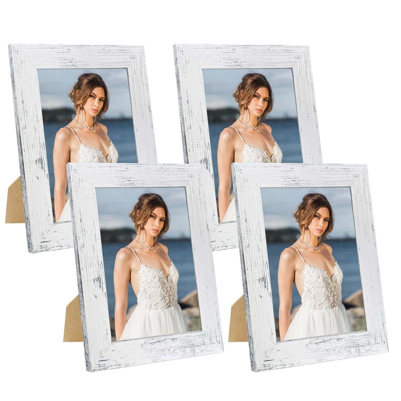 Irahmen 4 Pack 5X7 Picture Frame Distressed White Set With High Definition Glass 5 X 7 Photo Frames For Desktop Display And Wall Mounting. - Image 1
