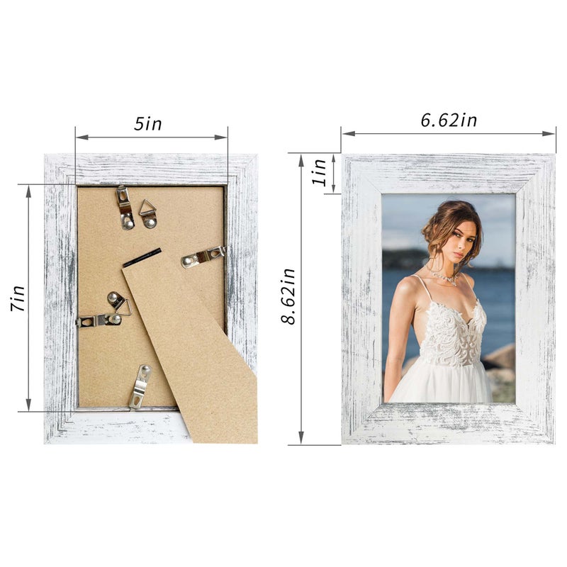 Irahmen 4 Pack 5X7 Picture Frame Distressed White Set With High Definition Glass 5 X 7 Photo Frames For Desktop Display And Wall Mounting. - Image 3