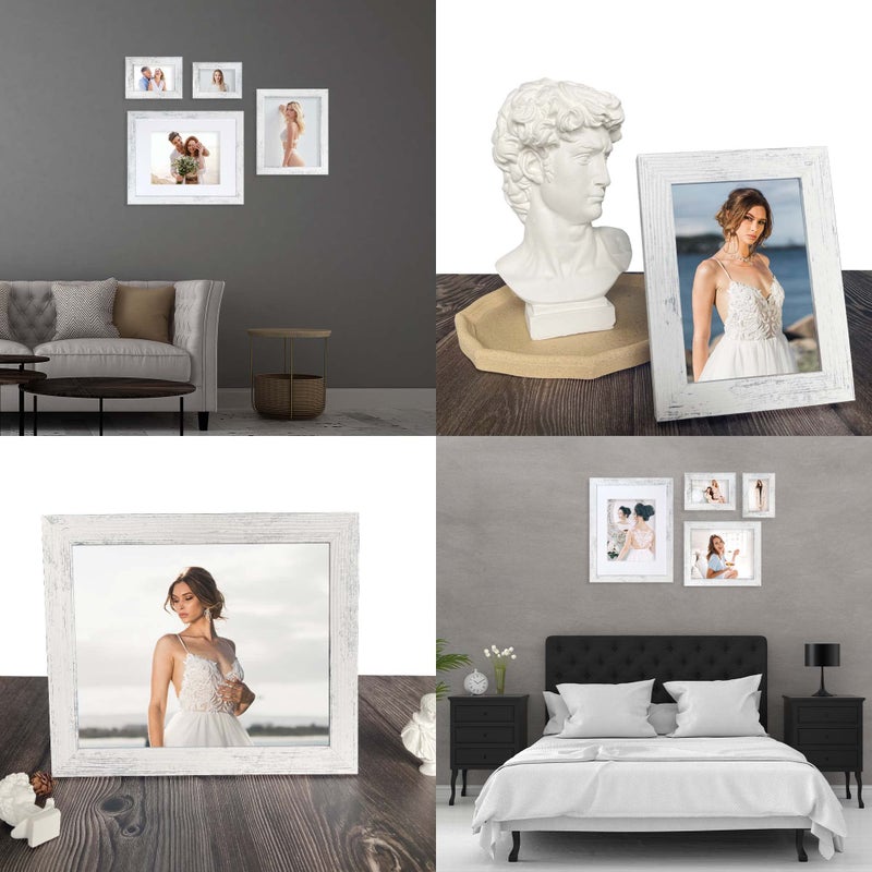 Irahmen 4 Pack 5X7 Picture Frame Distressed White Set With High Definition Glass 5 X 7 Photo Frames For Desktop Display And Wall Mounting. - Image 5