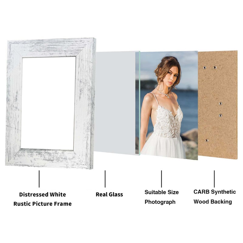 Irahmen 4 Pack 5X7 Picture Frame Distressed White Set With High Definition Glass 5 X 7 Photo Frames For Desktop Display And Wall Mounting. - Image 4