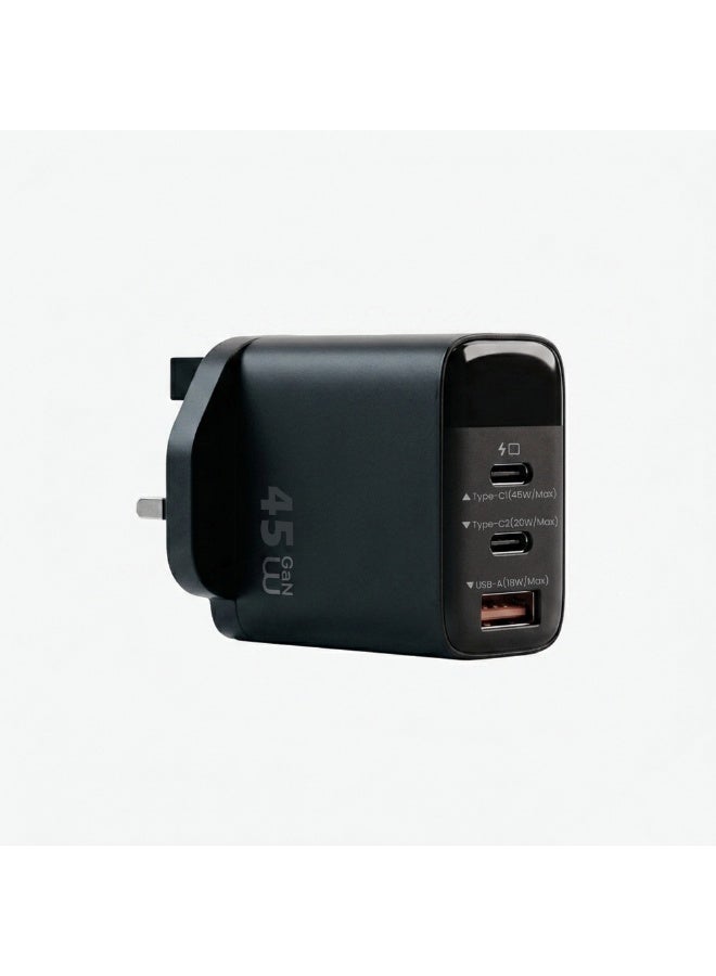 FIFTH ELEMENT PULSE Firefly 45W GaN 3-Port USB-C Fast Charger with Digital Power Display, Multi-Device PD Wall Adapter – Black - Image 3