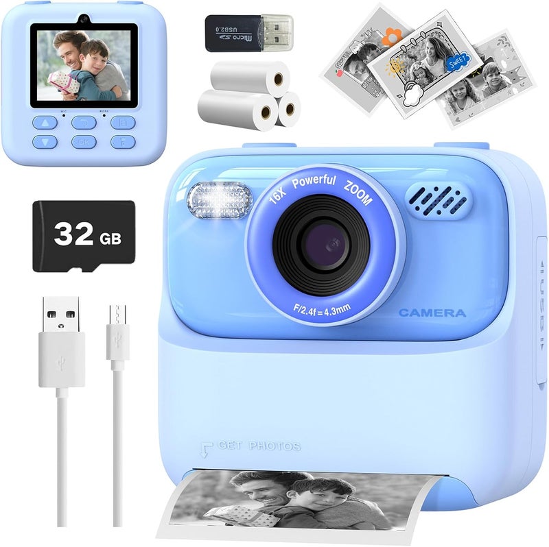Mgaolo Kids Camera Instant Print Photo,Children Digital Camera Toys Gift with HD Video for Girls Boys 3-12 Age,Chritmas Birthday Festival Present for 3 4 5 6 7 8 9 Year Old Child (Blue) - Image 1