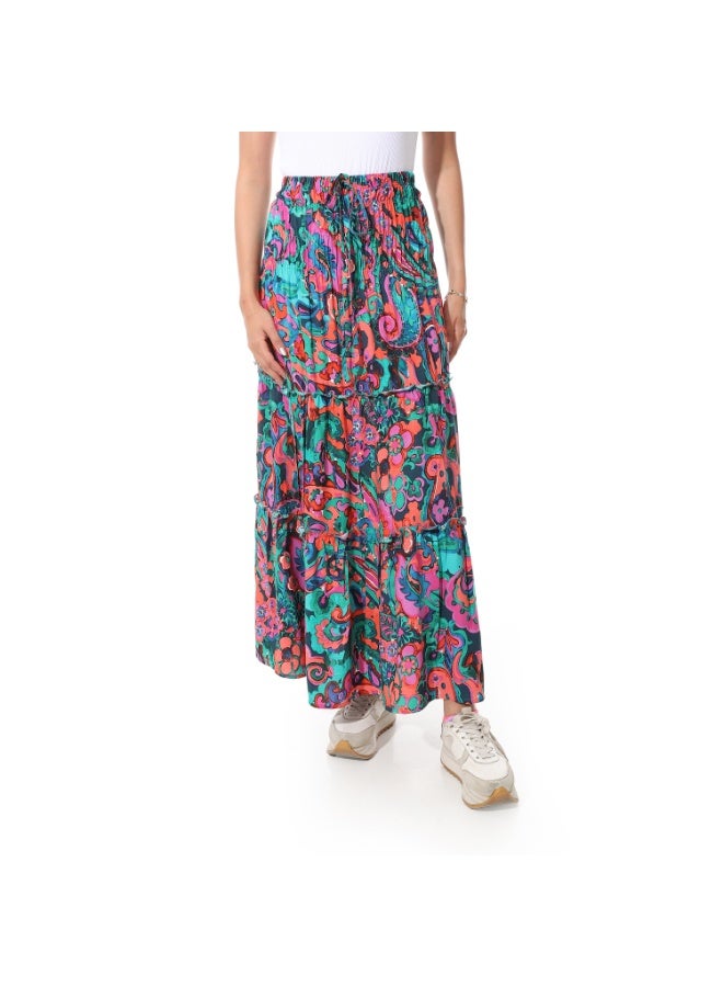 Coctail 6475-Floral Skirt-Pink*turquoise - Image 1