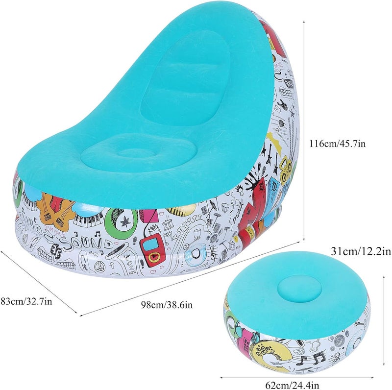 Portable Inflatable Sofa Comfortable Chair Longue with Footstool Pink 116x98x83cm - Quick Inflation, Soft PVC and Flocking Material, Ideal for Living Room and Balcony (116 * 98 * 83cm) - Image 2
